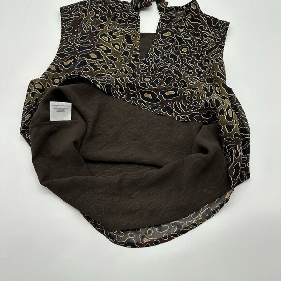 Tory Burch Tanya Women's Size 2 Brown Silk Abstract Leopard Sleeveless Blouse - Picture 9 of 13
